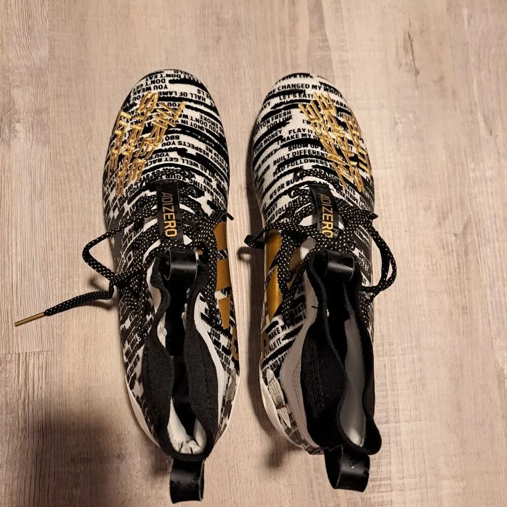 ADIDAS Adizero 8.0‎ White Black Metallic Gold Molded Football Cleats Size 10.5